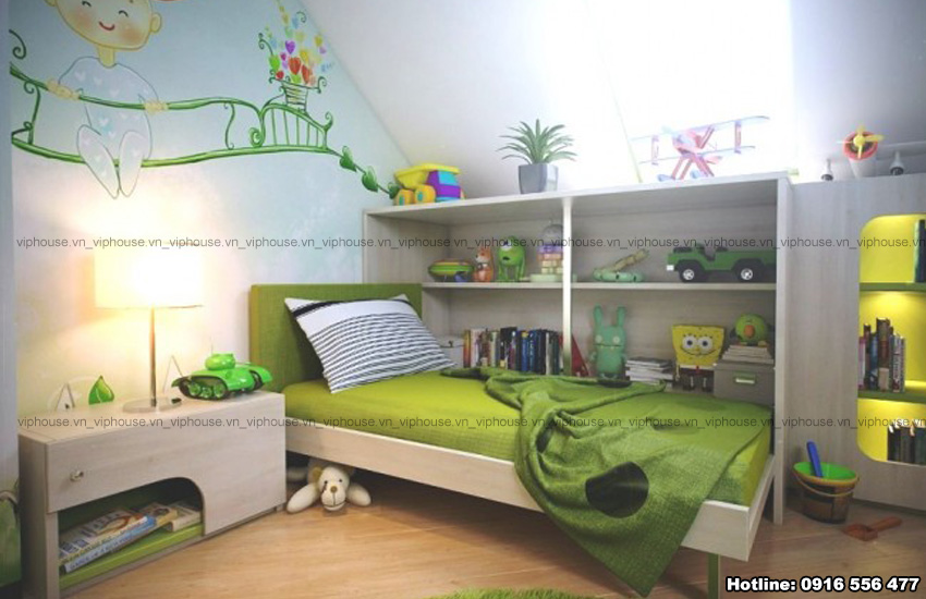Thiết kế nội thất phòng ngủ của bé với gam màu vàng xanh